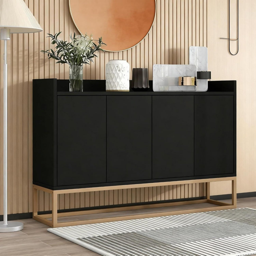 Meuble de rangement buffet marron en verre, quatre portes