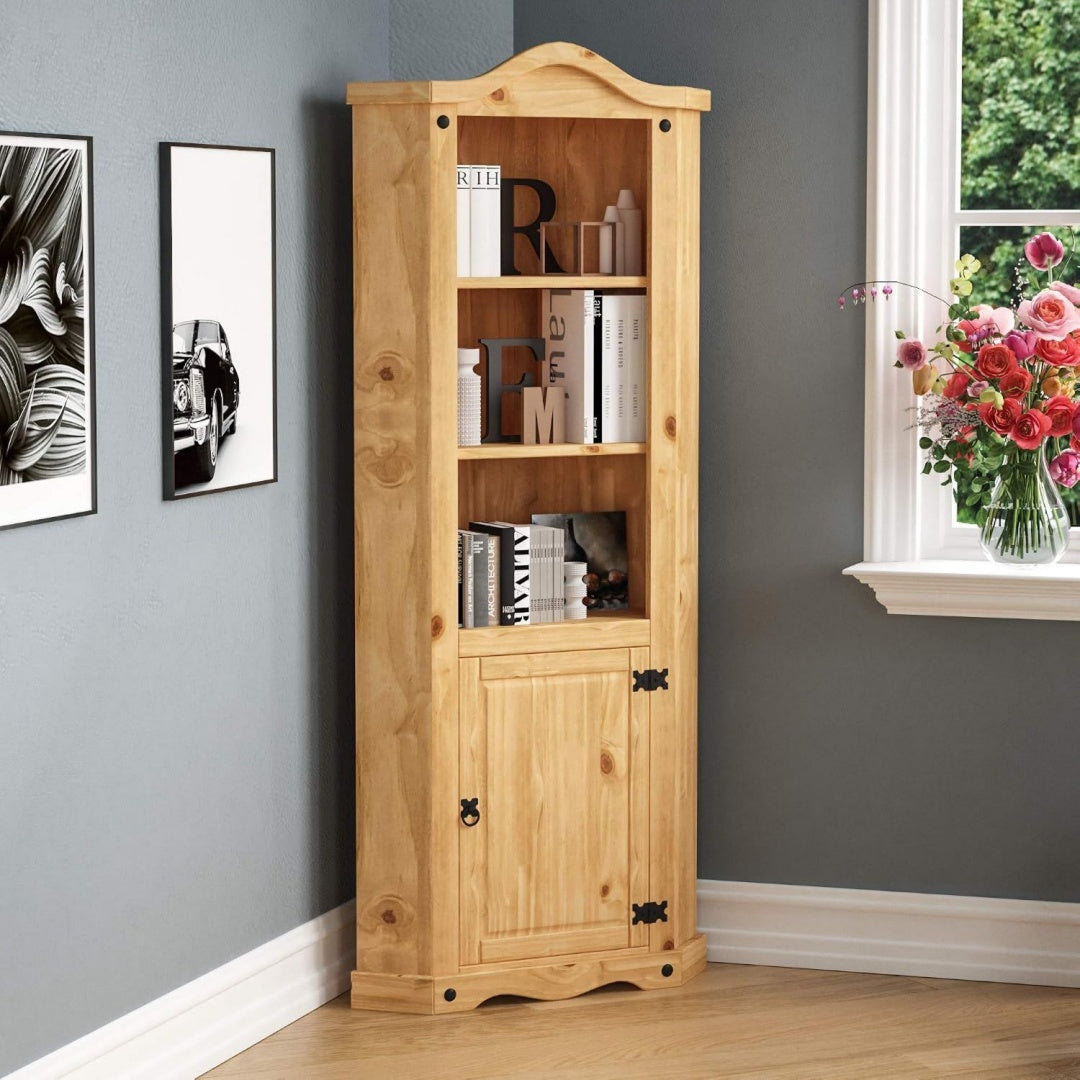 Bibliotheque gris bois massif, 75 cm de large a 1 porte