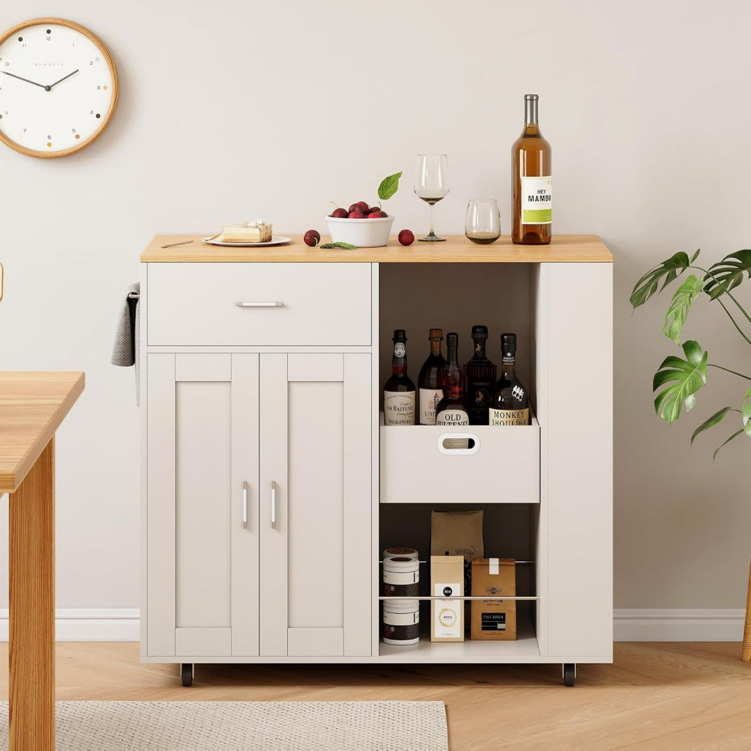 Buffet gris clair, design scandinave, pour cuisine