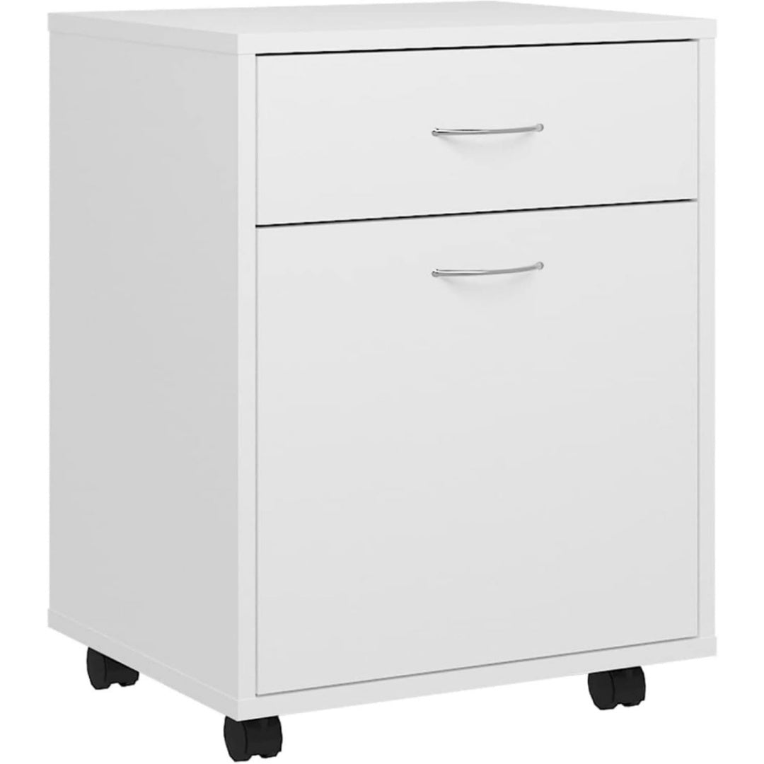 Meuble a dossiers gris clair en bois, 1 tiroir & 1 porte