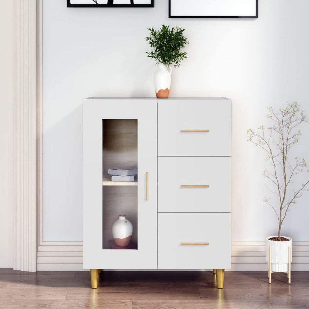 Buffet Verre gris clair 1 porte et 3 tiroirs