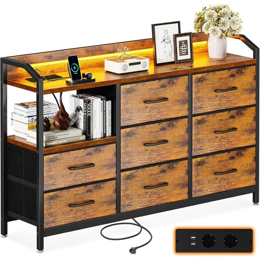 Coiffeuse marron acier 110 cm, rangement esprit vintage